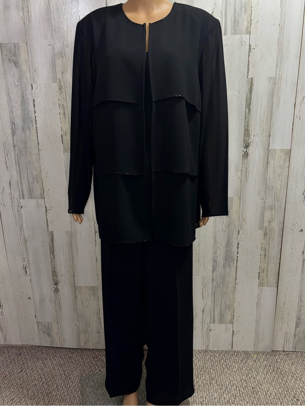 Montee Collection Plus Size Black Chiffon 3-Piece Jacket & Pants Set